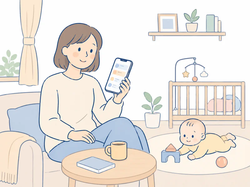 ご自宅でスマホを見る母親のイラスト